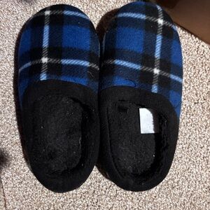 Blue and Black Plaid Slippers